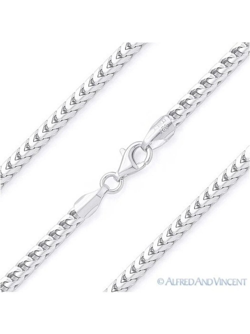 2.4mm Franco Arrow-Link Chain Necklace in .925 Sterling Silver w/ Rhodium 36"